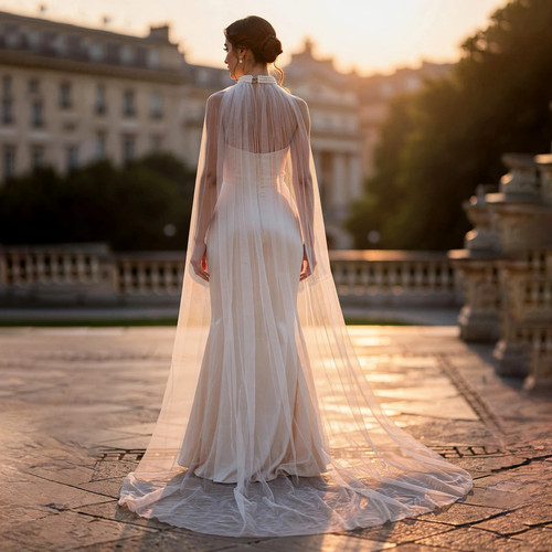 Pearl choker wedding cape veil - pearl,