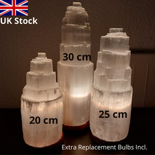 Selenite Tower Lamp Crystal Light  ON/OFF Switch Healing Decor - Various Sizes