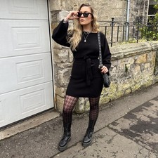 NEW Snag Size F (20-22) Black Mini Cocoon Knit Dress Jumper Stretchy Belt