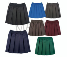 Girls School Skirts Box Pleated Elasticated Waist Skirt Kids School Uniform New