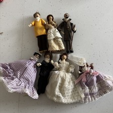7 Vintage  Wooden Peg Dolls Lot  Bride & Groom Dolls House 