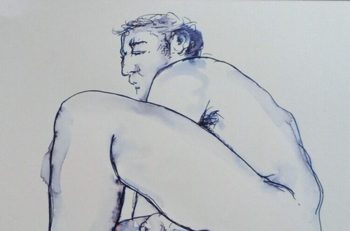 Ink drawing male nude - male,
