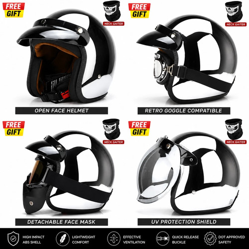 Open face motorcycle helmet - open,
