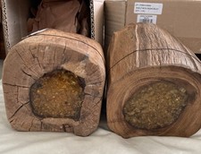 Reclaimed Teak Wall Shelf With Golden Resin Inlay Pair