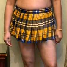 Tartan Micro Mini Skirt Women's Yellow Check Tartan Pleated Plaid High Waist 