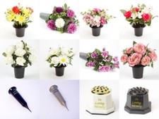 GRAVE POT VASE SILK FLOWERS