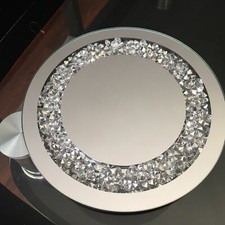 CRUSHED JEWELS DIAMANTE MIRRORED CANDLE PLATE CENTREPIECE WEDDING ROUND 25CM