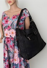 Rocha John Rocha Womens Leather Handbag Zip Compartments Black Immaculate