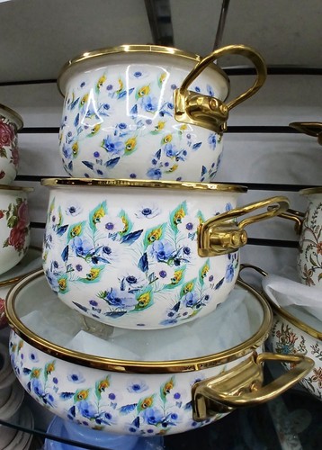 White enamel cooking pots with - white,