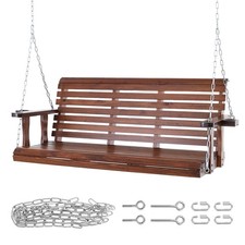 Uimoso 65” Porch Swing Bench Wooden Hanging Outdoor Garden Patio Courtyard Brown
