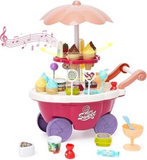 Ice Cream Toys Kids Play House 36PCS Candy Cart with Candy Lollipop Chocolate