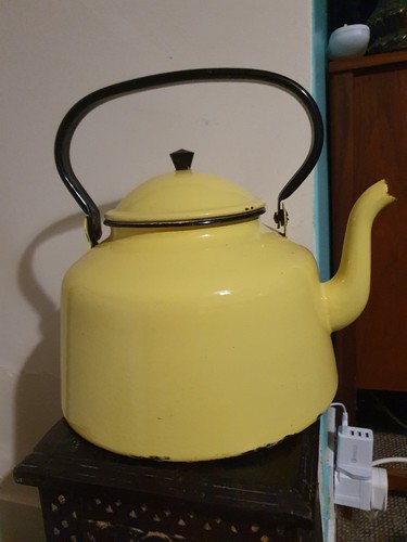 Large vintage yellow - , enamel
