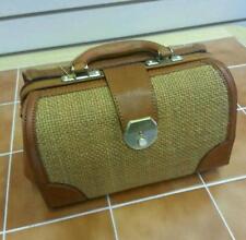 Leather and Linen/Canvas Gladstone Doctors Bag 11" Fashion Bag Brown/Tan