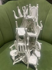 MCM Sculpture Stacking Vintage Chairs Enameled Miniature Fine Art Decor Modern