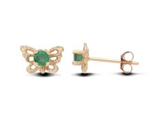 9ct Yellow Gold Emerald Butterfly Stud Earrings - Natural Stones - UK Made