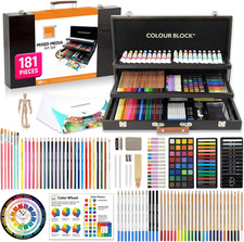 181 Pc Mixed Media Art Set in Exquisite Wooden Case - Acrylic & Water Color Pain