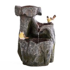 Serenity Cascading Rock Water Feature Two Birds LED Lights Fountain 54cm