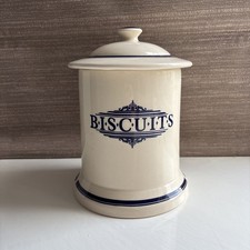 The 1869 Victorian Pottery Biscuit Barrel Jar Blue & Cream Ceramic