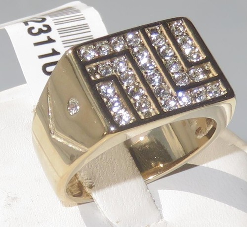 Mens gold ring - signet, pave