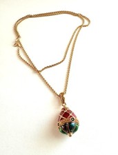 Vintage Faberge Egg Style Gold Red Purple Green Blue Enamel Pendant Necklace