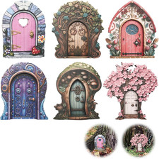 Xheanxu 6 Pcs Fairy Doors for Garden Trees, Miniature Gardens Elf Doors, Wooden