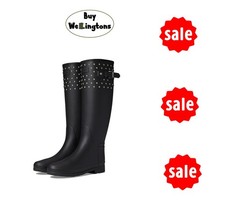 Hunter Wellies Ladies Original Tall Stud Cuff Wellington Boot Black UK 5