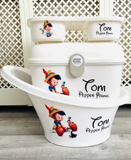 Personalised Shnuggle Baby Bath, Baby Box, top and tail tray pinocchio