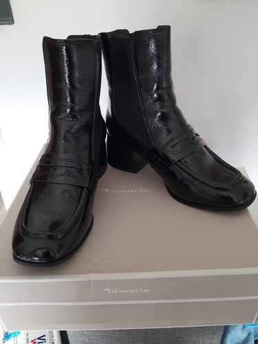 Tamaris black patent chelsea - patent,