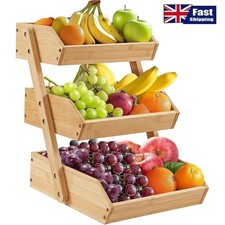 Fruit Rack 3 Tier Bamboo Vegetable Rack Basket Holder Wooden Bread Storage Stand