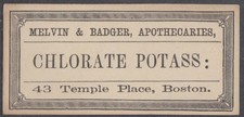 Melvin & Badger Apothecaries unused bottle label Chlorate Potassium
