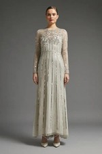 Coast Dress Sequin Maxi Premium Long Sleeve Ivory Silver Size 16 NEW