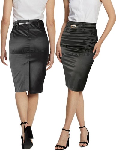 Ladies women black satin skirt - ladies,