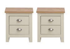 2x Bedside Cabinet with 2 Drawers Ite Range Bedroom Furniture Cream & Oak Effect