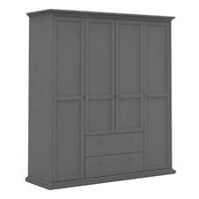 PARIS 200CM TALL FRENCH COUNTRY STYLE WARDROBE 4 DOORS & 2 DRAWERS IN MATT GREY