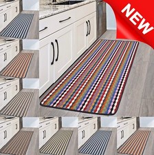 New Machine Washable Non Slip Mats Modern Colours Striped Kitchen Utility Runner