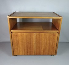 Danish Mid Century Two Door Teak Vinyl LP Record  Hi Fi Cabinet on Castors