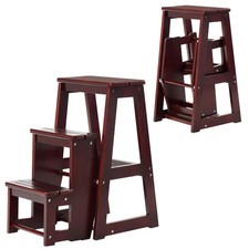 Folding 3 tier Step Stool Wooden Indoor Folding Stepladder Shelf Adults Kids