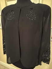 BNWT JOSEPH RIBKOFF BLACK FINE JACKET BLACK BEADING UK 16