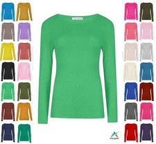 LADIES PLAIN TSHIRT WOMANS LONG SLEEVE SCOOP NECK T SHIRT TOP PLUS SIZE UK 8-26
