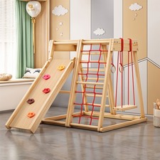 6-in-1 Indoor Jungle Gym Climbing Toy Kids Wooden Playground Climber Playset