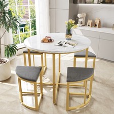 Modern metal Dining Table and Chairs Set Marble Effect Dining Table Combination 