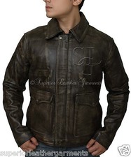 Indiana Jones Distressed Brown Genuine Cow Hide Skin Leather Jacket