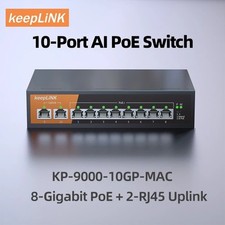 10 Port Gigabit Ethernet Switch 8-PoE 2-RJ45 Uplink Plug Play Network Hub Box UK