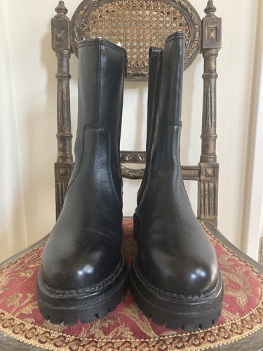 Black leather chunky mid calf - chunky,