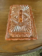 Vintage Pink Pressed Glass Butter, Cheese Dish