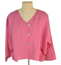 TERRY MACEY Womens Pink Linen Lagenlook Oversize Cardigan Jacket Size S