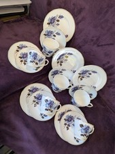 18 Pieces. 6x Cup, Saucer & Plate - Vintage Mayfair Bone China "Blue Rose" Trios