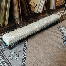 Antique Upholstered Long Footstool Carriage Fireplace Victorian Edwardian Bench 
