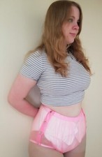 Pink Popping PVC Plastic Pants Adult DIAPER NAPPY Incontinence