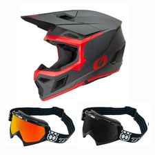Oneal Combo Cross Helmet with Goggles 3SRS E-STROKE Gray Red MX Helmet Race Crossb